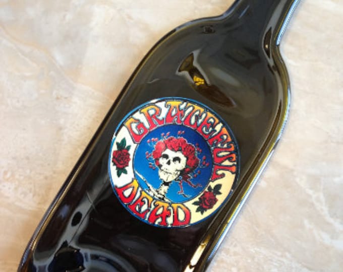 FREE SHIPPING Grateful Dead Slumped Flattened bottle elegant cheese tray spoon rest glass plate eco gift