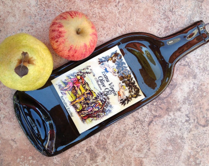 FREE SHIPPING Bartolini Emilio Extra Virgin Olive Oil Slump Melted Flat Wine Bottle Cheese Tray Spoon Rest Glass Eco Gift