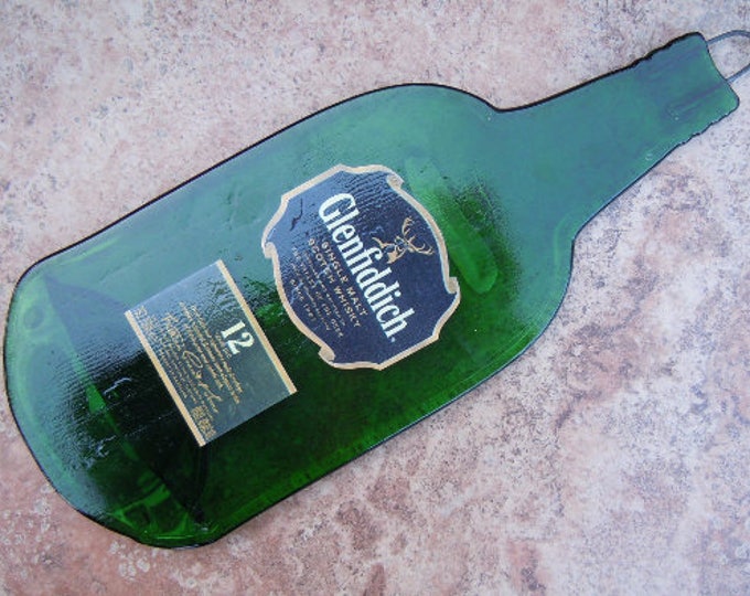FREE SHIPPING Scotland Glenfiddich Scotch Whisky Shiskey Slumped Melted Flat wine bottle elegant cheese tray spoon rest Great Eco Gift