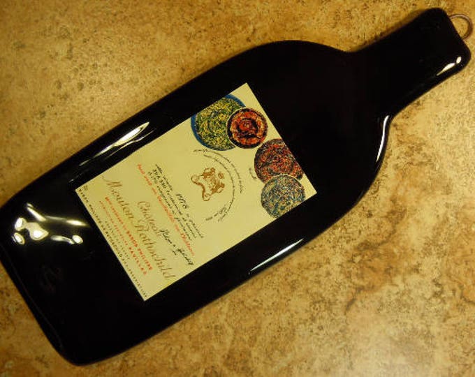 FREE SHIPPING French Chateau Mouton Rothschild 1978 Slumped Flattened bottle elegant cheese tray spoon rest glass plate eco gift