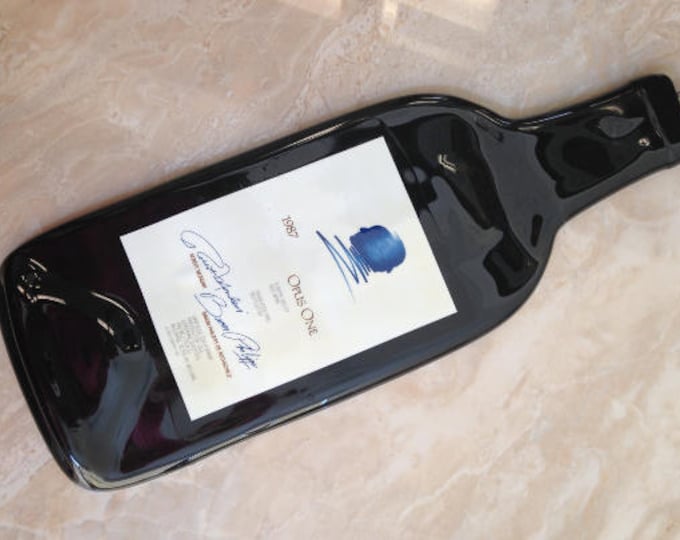 FREE SHIPPING Opus One Napa Slump  Flat Wine Bottle Cheese Tray Spoon Rest Glass Eco Gift
