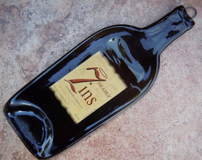FREE SHIPPING 7 Deadly Zin Zinfandel Lodi Slumped Flattened bottle elegant cheese tray spoon rest glass plate eco gift