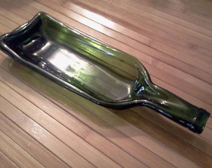 Bowl Plate Tray for food Slumped Melted Flattened Wine Bottle Cheese Party Tray, Candies, Cooking Spoon Rest Glass Plate Eco Gift