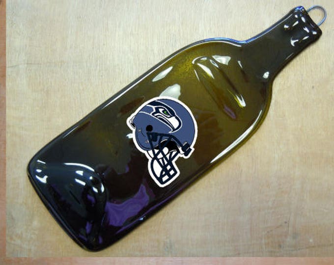 FREE SHIPPING Seattle seahaks  // Slump  Flat Wine Bottle Cheese Tray Spoon Rest Glass Eco Gift