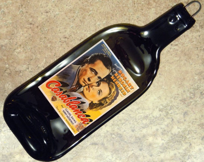 FREE SHIPPING Hollywood Movie Celebrity Bogart Bergman Casablanca Slump Melted Flat Wine Bottle Cheese Tray Spoon Rest Glass Eco Gift