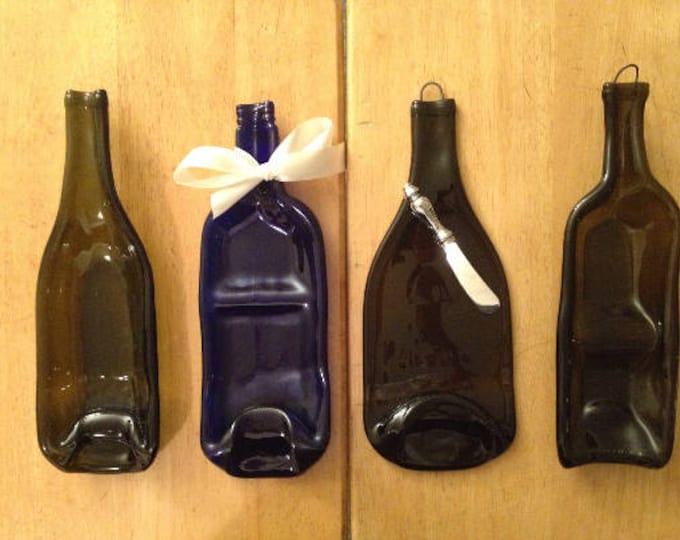Free shipping SET s3 Bowls 1 Plate Slumped Melted  Wine Bottle  Spoon Rest Glass Plate Eco Gift *Knife Not Included