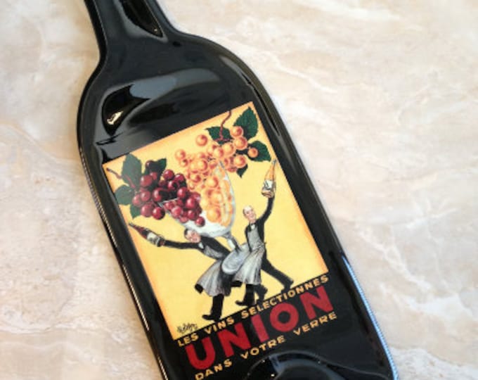 FREE SHIPPING UNION // Slump  Flat Wine Bottle Cheese Tray Spoon Rest Glass Eco Gift