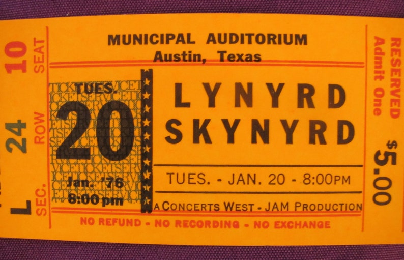 LYNYRD SKYNYRD 1975-/'76 Gimme Back My Bullets Tour Original Unused Concert Ticket