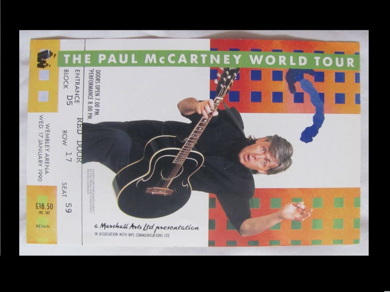 Paul 1990 World Tour Wembley Arena UK Original Concert Ticket Beatles McCartney