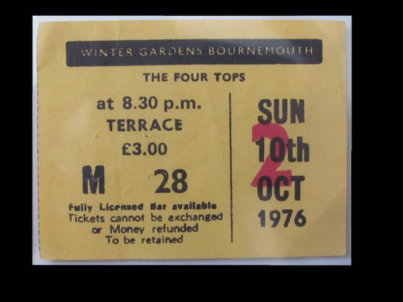 UK Four Tops 1976 Catfish European Tour Original Concert Ticket Winter Garden