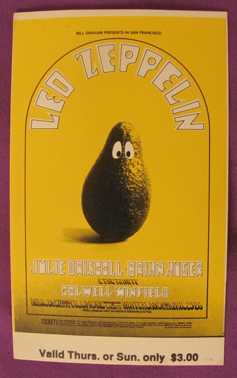 Led Zeppelin Fillmore West Unused Concert Ticket BG 170 SUNDAY