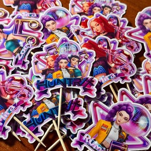 KPop  Demon Hunters Cupcake Toppers | Set of 12 Toppers | Removable stick option!