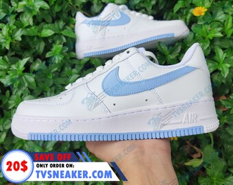 tan and baby blue air force ones