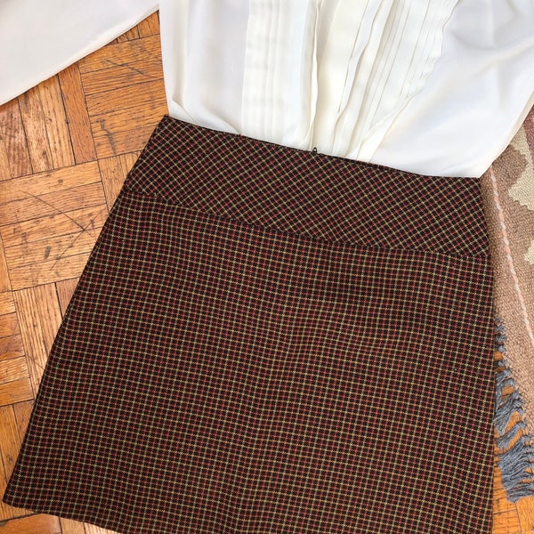 Cute Vintage Brown Plaid Mini Skirt, Size Small