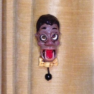See "RUDY" the amazing 3 inch Pin Head, Ventriloquist’s novelty pin.