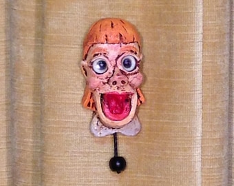 See "CANDY" the amazing 3 inch Pin Head, Ventriloquist’s novelty pin.