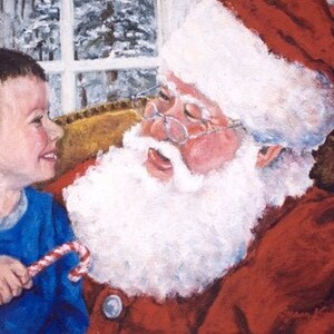 Santa Print - Giclée Print, Santa Art, Framed or Matted, Wall Art, Christmas Decor, Santa&#39;s Lap, Santa Claus Painting, Visit Santa