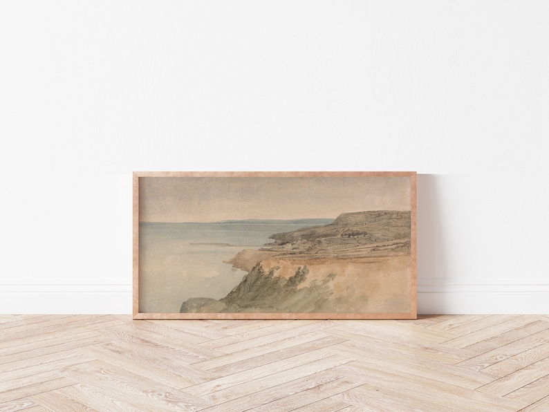 Dorset Beach, Printable Art, Vintage Oil Painting, Coastal Beach Print, Farmhouse Decor 