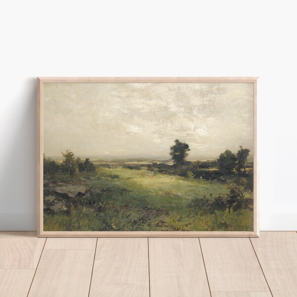 Homestead, Printable Art, Vintage Oil Painting, Antique Watercolor Painting, Landscape Print, Farmhouse Decor