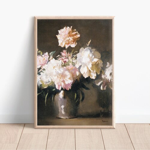 thumbnail image 2 of Hand Painted Oil Painting - Realistic Peony Flowers In Glass Vase, 20x24 2 of 4