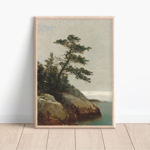 Rocky Island, Coastal Print, Oil Painting, Seascape, Digital Print, Coastal, Vintage Art, Sea, Island, Printable Art, Digital Art