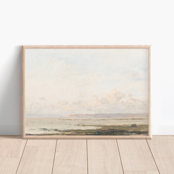 Hazy Shore, Beach Print, Oil Painting, Seascape, Digital Print, Coastal, Watercolor, Vintage Art, Sea, Ocean, Printable Art, Digital Art