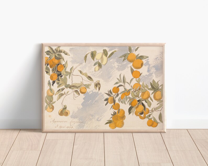 Lemons & Oranges, Printable Art, Vintage Oil Painting, Antique Watercolor Painting, Farmhouse Decor 