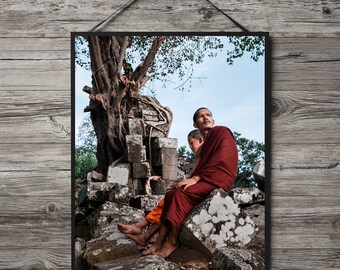 Angkor Wat Print: Siem Reap Temple with Buddhist Monks