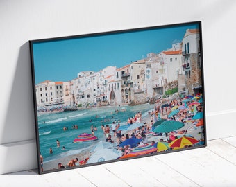 Cefalù Beach Print: Sicily Coastal Photography, Italy Travel Gift