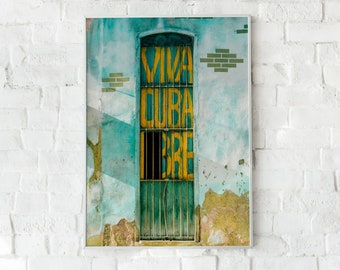 Havana Photography Print: Caribbean Blue Door, Cuba Travel Poster