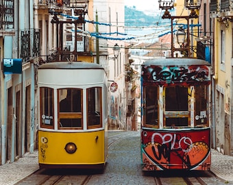 Lisbon Tram Photography Print: Colorful Cityscape Travel Poster
