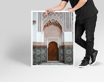 Marrakech Photo, Madrasa Ben Youssef Wall Art, Moroccan Architecture Poster, Islamic Decor, Travel Gift for Women, Moorish Tile Print
