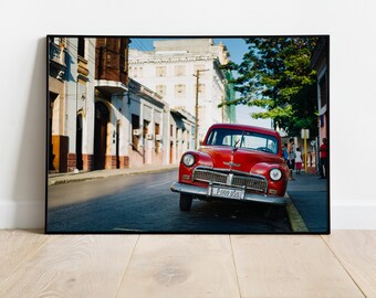 Red 50's Car, Havana art, Cuba vintage car, gift for mechanic husband, travel photography prints, home office wall decor, gifts for men, 1st