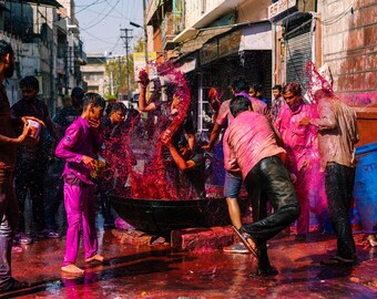Holi Festival Print: Colorful India Street Photography, Travel Art