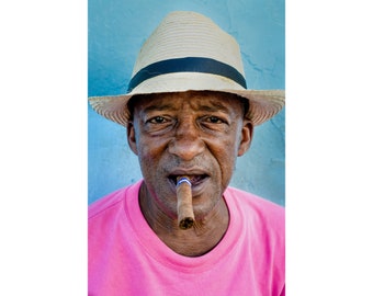 Cuba cigar poster, Havana Cuba art, travel gifts for Dad, modern portrait prints, large wall art, photography art print, gifts for smokers