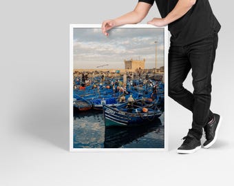 Essaouira Morocco Wall Art, Blue Boats Photography Print, Coastal Travel Decor, Nautical Photo Gift, Boho Home Decor for Travelers