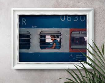 India Travel Photography Print: Woman on Train, Rajasthan Wall Art