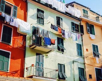 Cinque Terre Print: Riomaggiore Colorful Buildings, Italy Travel Poster