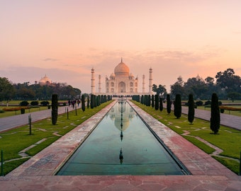 Taj Mahal Photography Print: India Travel Poster, Sunrise View