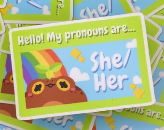 She Her Sticker | LGBT Stickers | Frog Stickers | Pronoun Stickers