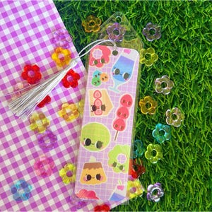 Segnalibro kawaii pastello con snack giapponesi