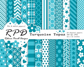 Turquoise, Teal Mix & Match Confetti Patterns Spots Digital Paper Pack -Scrapbooking, Craft Use, Digital Backgrounds, Commercial Use