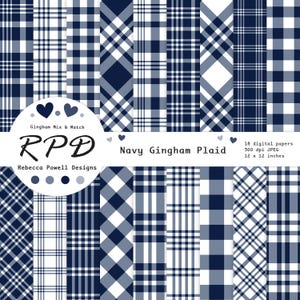 Confezione di carta digitale a quadri a quadretti blu navy e bianchi, motivi senza soluzione di continuità, scrapbooking, sfondi, uso commerciale