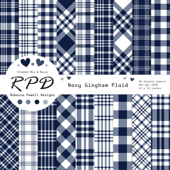 Navy Gingham Plaid Digital Paper: Seamless Scrapbook