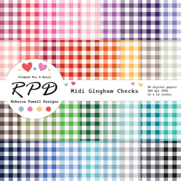 SALE Multi Colours Gingham Check Seamless Digital Paper Bundle Set, White, Log Cabin, Checkerboard, Scrapbooking, Background, Commercial Use