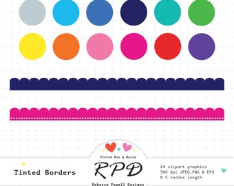 Scalloped Borders Digital Clip Art Set, Solid Rainbow Colours, Png Jpeg Eps Graphics, Scrapbooking & Planner Images, Commercial Use