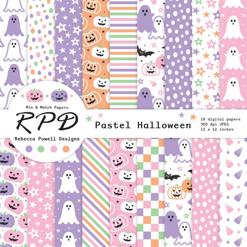 Pastel Halloween Digital Paper Pack: Seamless Scrapbook Patterns ...