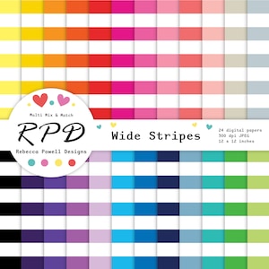 Large Horizontal Stripes Digital Paper Pack, Seamless Pattern, Rainbow Colours, White, Scrapbook Pages, Digital Backgrounds, Commercial Use