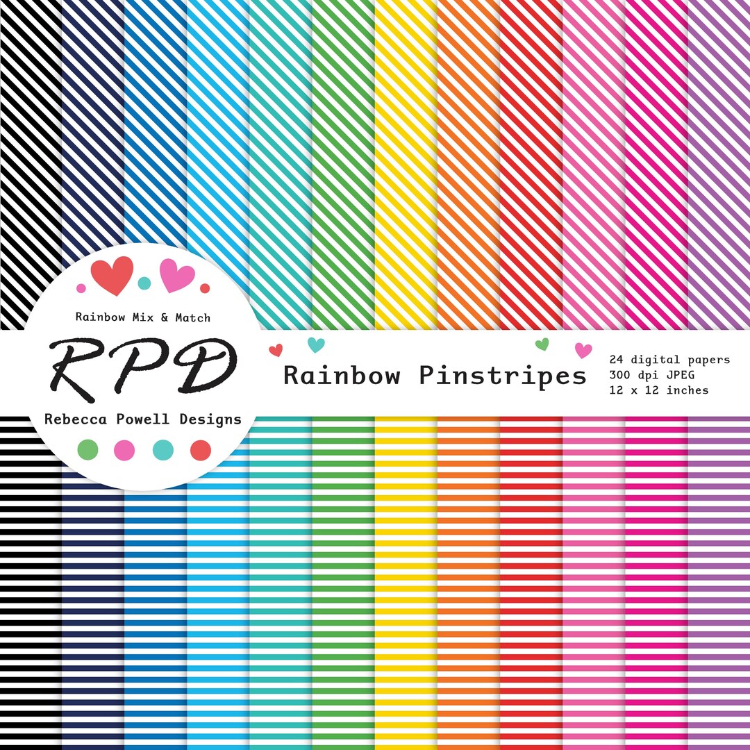 Rainbow Pinstripe Digital Paper: Seamless Scrapbook Backgrounds ...
