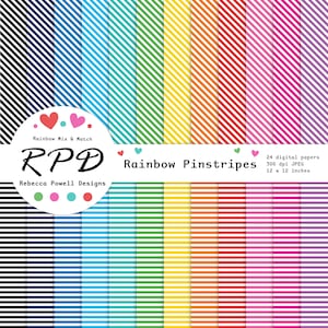 Narrow Pinstripes Digital Paper Pack - Rainbow Colours & White Seamless Patterns for Scrapbooking, Backgrounds, and Crafts